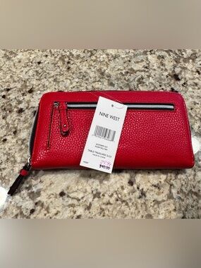 Nine West Poppy Red Pebbled Zip Wallet